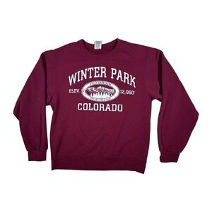Jerzees Winter Park Colorado Rocky Mountains Crewneck‎ Sweatshirt S Mens Red